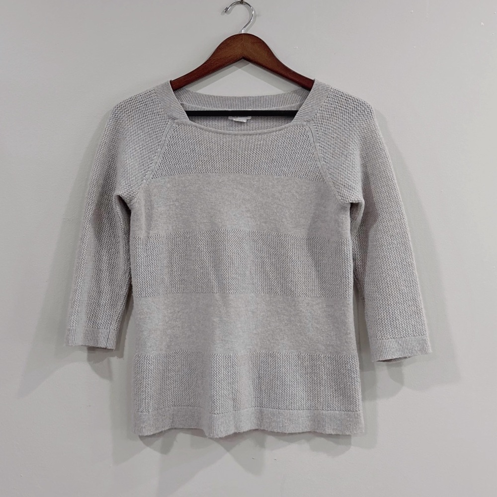 Club Monaco Women’s Sweater Small Italian Cashmere Gray 3/4 Sleeve Minimalist
